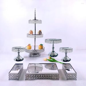 Ustensiles de cuisson or 7 pièces galvanoplastie métal cristal gâteau support ensemble affichage mariage fête d'anniversaire Dessert Cupcake plaque support