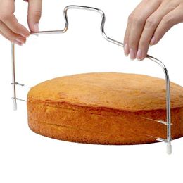 Bakware gereedschap hoogwaardige roestvrij staal verstelbare 2-draads laag cake snijder snijslicder leviceer diy bakkeuken accessoires