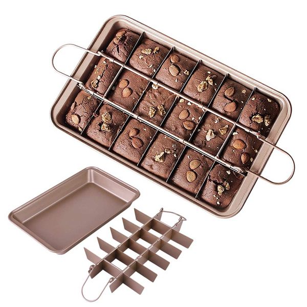 Outils de cuisson antiadhésifs Brownie Intercalaires Pan, approuvé 18 pré-tranche Brownie cuisson Plateau carré Lattice Outils de cuisson Nettoyage facile Brownie