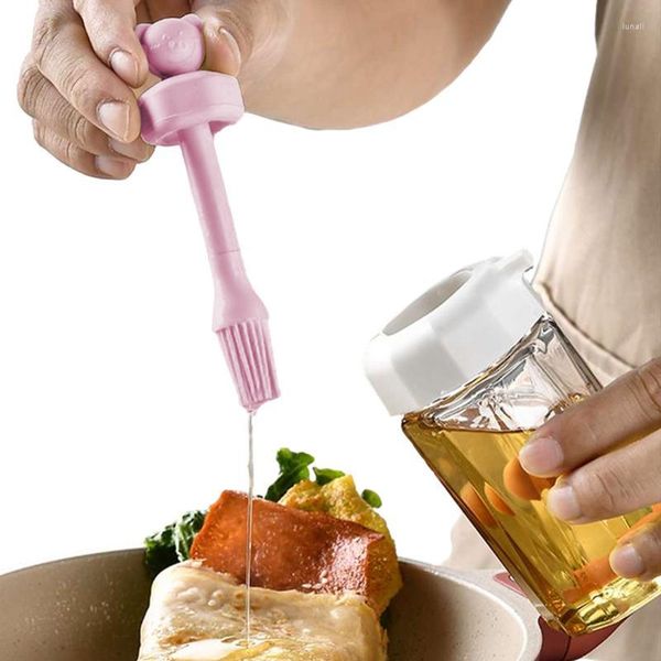 Ustensiles de cuisson Distributeur d'huile avec brosse Silicone Sauce et bouteille Bouteilles de condiments en verre pour la cuisine