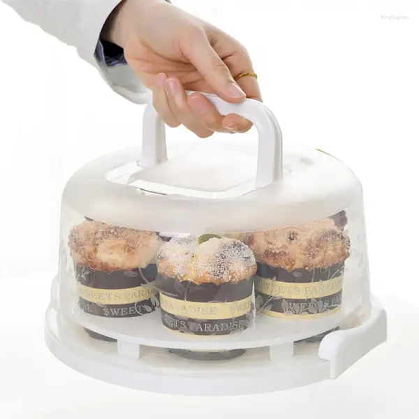 Outils de cuisson support de gâteau en plastique antidérapant, boîte transparente anti-poussière, Cupcake avec poignée, accessoires de rangement de cuisine