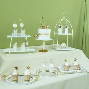 Bakware tools romantische witte cake stands sets voor bruiloft verjaardag baby shower feest dessert service cupcake macaron borden serviesgoed