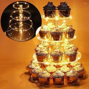 Outils de logiciels de cuisson T5EB Cupcakes en acrylique Stand à plusieurs niveaux de serveur de gâteau carré / rond des formes de dessert