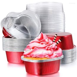 Outils de cuisson, moule à gâteau en aluminium de saint-valentin, tasse à Cupcake en forme de cœur avec couvercles, Mini tasses de cuisson à Flan