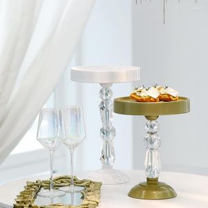 Ustensiles de cuisson Table de dessert de mariage Support de gâteau principal Plaque de jambe haute en fer de style européen Repas froid Pause thé Cristal blanc Dim Sum Rack