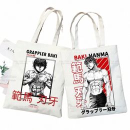 Baki Sacs à main Toile The Grr Anime Tote Bag Boutique Voyage Eco Réutilisable Baki Hanma Épaule Yujiro Hanma Shopper Sacs s2cu #