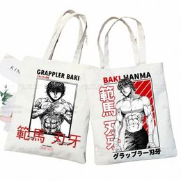 Baki Handbags Canvas Le GRR Anime Tote Bag Shop Travel Eco réutilisable Baki Hanma épaule Yujiro Hanma Shopper Bags F1OQ #