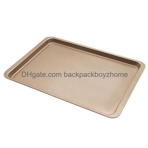 Platos Para Hornear Sartenes 37X25.5Cm/14.5X10inch Acero Al Carbono Pesado Galleta Galleta Bandeja Para Hornear Hoja Rectangar Antiadherente Pan Pastel Horno Bandeja Dhiae