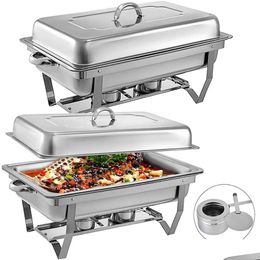 Bakgerechten pannen schuurschotel 2 packs 8 liter roestvrij staal chafer fl size rechthoekige chafers voor catering buffet ingesteld met vouw dhht3