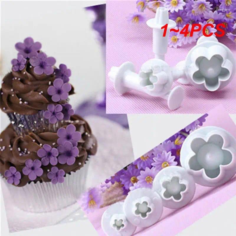 Baking Moulds 1-4PCS Wedding Daisy Flower Cake Plunger Fondant Cookie Cutter Mold Plum Decorating Biscuit Stamps For Kitchen
