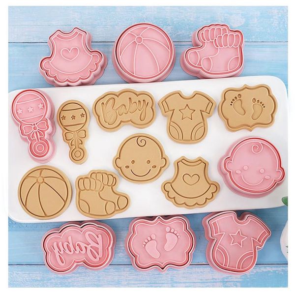 Moldes para hornear, 1/8 Uds., cortadores de galletas para Baby Shower, biberón de oso 3D, cortador en relieve de galletas, sello de dibujos animados bonitos para niños, cumpleaños DIY