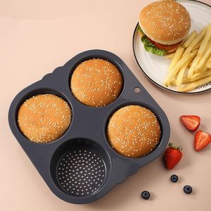 Bakvormen 1 pc siliconen hamburger cake mal 4 holte non stick round brood pan cakes decoratie gemakkelijk om voedselgereedschap vrij te maken