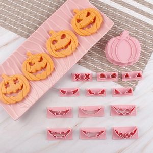 Bakvormen 1 Set Halloween Cookie Cutters DIY Pompoen Gezicht Biscuit Mold Fondant Embosser Stempel Taart Decoreren Tool Levert