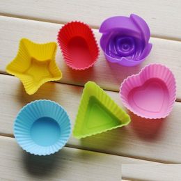 Bakvormen 1 Setis6Pcs Rose Star Heart Flower Sile Cake Muffin Chocolate Cupcake Case Tin Liner Cup Mould Mod Drop Delivery Home G Dhpbo
