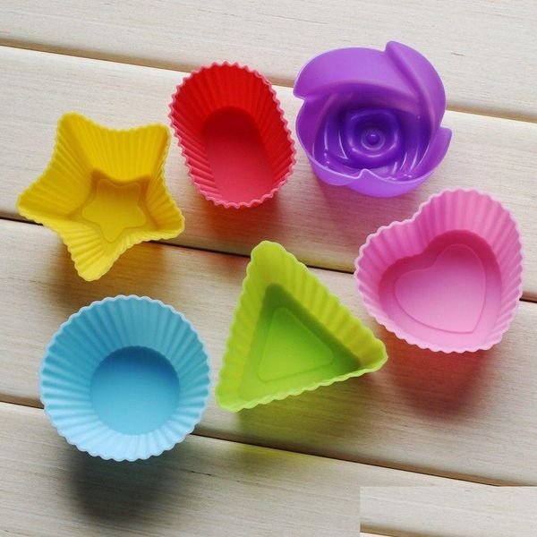 Moldes para hornear 1 Setis6Pcs Rose Star Heart Flower Sile Cake Muffin Chocolate Cupcake Case Tin Liner Cup Mold Mod Drop Delivery Home G Dhpbo