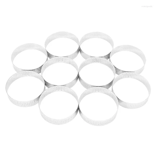 Moules de cuisson 10 pcs circulaire en acier inoxydable tarte anneau tour tarte gâteau moule outils mousse perforée 8 cm