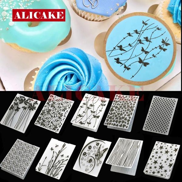 Moldes para hornear 10 estilos Carpeta de plástico en relieve DIY Plantilla de artesanía Moldes Sello Plantillas Carpetas Fondant Cake Decorating Mold