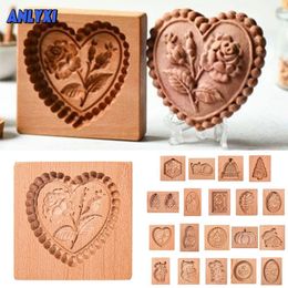 Bakvormen 10 Stijlen Houten Cookie Mold Cutter Gingerbread Press 3D Cake Embossing Rose Flower 230731