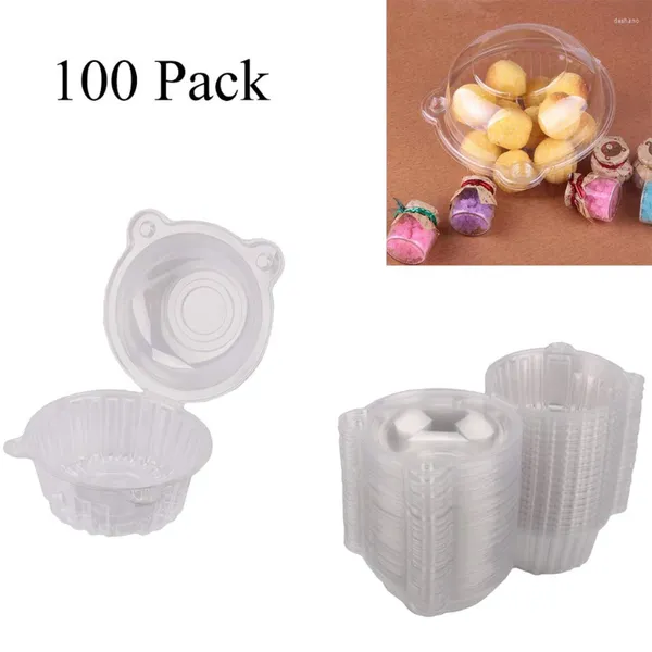 Moules de cuisson 100/200pcs Boîtes à gâteaux à une tasse en plastique Porte-muffins à cupcakes jetables avec des cas de couvercle de dômes