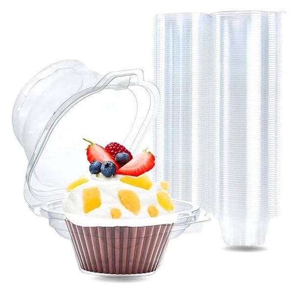 Moules de cuisson 100 PCS Boîtes à cupcakes transparentes supportez les supports de kit avec un couvercle de muffin à compartiment unique