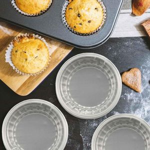 Bakvormen 100 stcs 5oz 125 ml wegwerp cakebekers muffin voeringen met deksels aluminium folie cupcake cups-blauw
