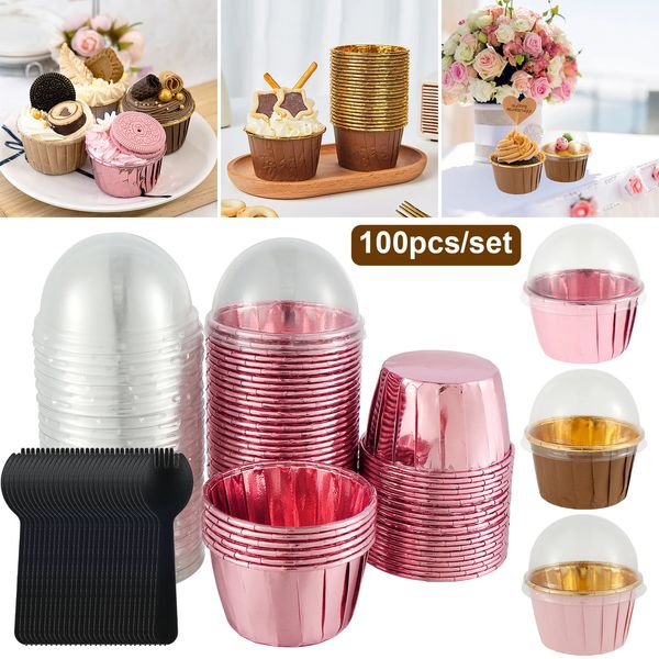 Moules de cuisson 100 pièces feuille d'aluminium Cupcake Liner Mini tasses résistant à la chaleur petit Muffin tarte Dessert conteneur maison fête gâteau fournitures 231018