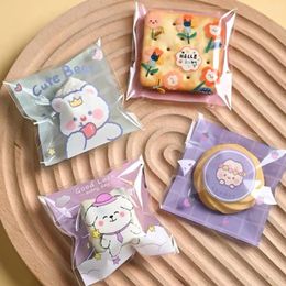 Bakvormen 100 stcs cartoon plastic zelfklevende zakken helder snoepkoekjes verpakkingszak verzegeld diy handgemaakte benodigdheden