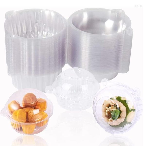 Moules de cuisson 100 pièces boîtes à Cupcake transparentes dôme en plastique individuel support unique récipient alimentaire à charnière avec couvercles