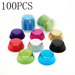 Bakvormen 100 stks gouden foliepapier cupcake liners goud/zilver/rood/blauw/zwarte tulpen pure kleur muffin cup cake wrappers kashouder