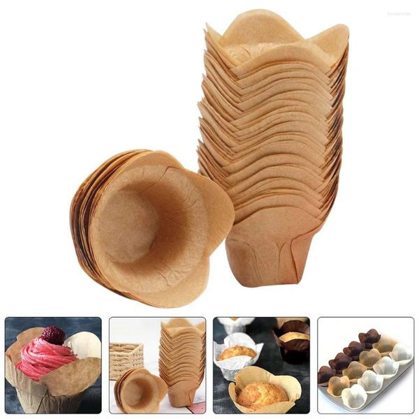 Moules de cuisson 100pcs Coupes de style Lotus Cupcake Liners Muffin Greaseproof Paper Cup Cake Liner Preuve d'huile