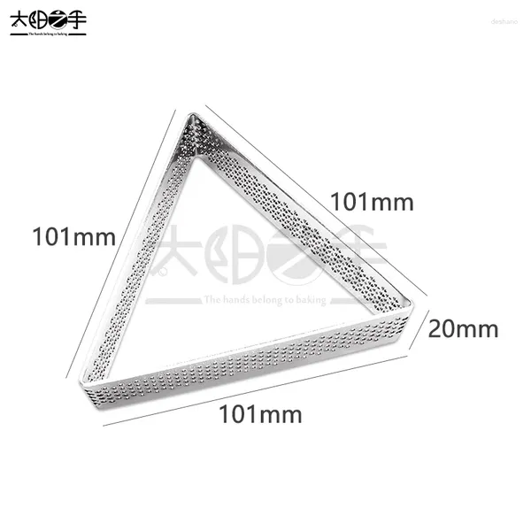 Moldes para hornear 101x101x20 mm Triángulo Anillo de tarta perforada 304 Molde de tartet de acero inoxidable Hacer huevo de pastel de fruta