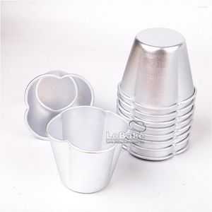 Moldes para hornear (10 piezas/lote) 7.5 cm de diámetro Floz de cuatro pétalos Aleación de aluminio tarta pastel de pastel de molde de cupcake budín Pudding Bakery