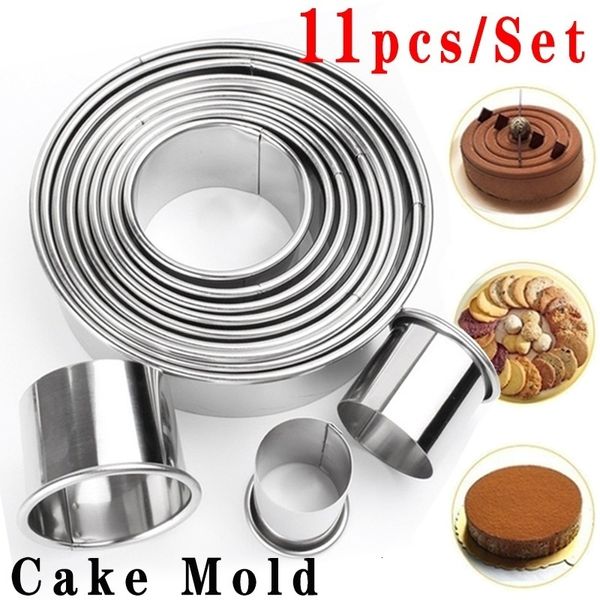 Moules de cuisson 11pcsset En Acier Inoxydable Rond Cookie Biscuit Cutters Cercle Pâtisserie Anneau En Métal Moules pour Cuisine DIY Moule 230809