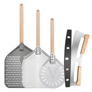 Moules de cuisson 12 14 pouces en aluminium perforé pelle à pizza avec poignée amovible antiadhésive four palette spatule tourneurs accessoires 230923