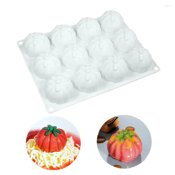 Moldes para hornear 12 Cavidades Halloween Pumpkin Silicona Moldes de pastel 3D para herramientas de decoración de moho Accesorios de cocina de chocolate