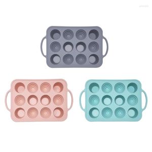 Moldes para hornear 12 agujeros DIY Molde de silicona Forma redonda Cupcake Pans Antiadherente