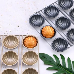 Bakvormen 12 eenheden schaalvorm bakvorm madeleine cake pan zware koolstof staal anti -aanbak coating bakware gereedschap oven veilig tot 450F 230421