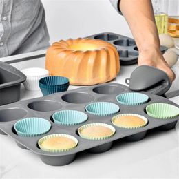 Bakvormen 12 Stuks 24 Stuks Ronde Siliconen Muffin Cup Set Cupcake Mold Ei Taart Gestoomde Aanvullende Voedsel Diy Huishoudelijke Benodigdheden