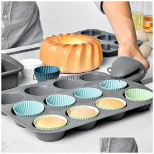 Moules de cuisson 12 pièces/lot Mods ensemble rond moule à gâteau cuisson œufs tarte à la vapeur oeuf auxiliaire alimentaire Sile Muffin tasse livraison directe maison Garde DH51O