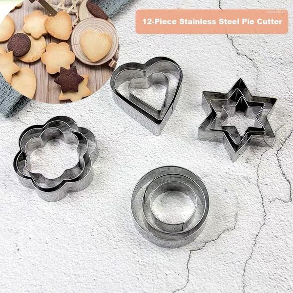 Moules de cuisson 12pcs / Set en acier inoxydable Cookie Biscuit Moule étoile Coeur Sortie Round Fleute Passe Pâne outils de décoration Moule