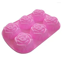 Moules de cuisson 1pc Moule de gâteau en silicone Diy 6 trous Rose Flower Food Grade Moule d'outils Accessoires Couleur aléatoire