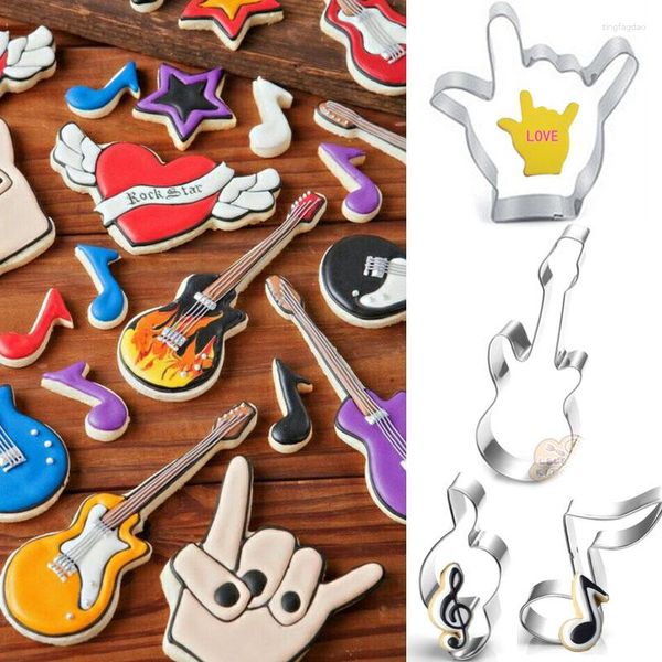 Moules de cuisson 1pcs Patisserie Reposteria Bake Love Guitar Music Moldes Metal Cookie Cutter Fondant Cake Decor Chocolate Biscuit Pâtisserie Moule