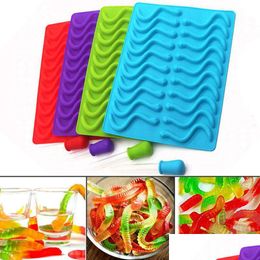 Bakvormen 20 Hole Gummy Snake Worms Mould Sile Chocolate Sugar Candy Jelly Mallen Ice Tube Tray Cake Tools Drop Delivery Home Gard Dh3Ac