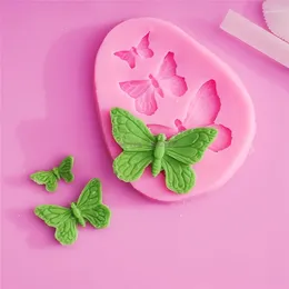 Moules de cuisson 200 pcs 3D Moule de biscuits en silicone Formes de papillon Moule de gâteau 3 Cavités pour le savon Chocolate Ice Fondant Decorating Tool