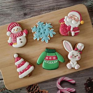Bakvormen 2024 Merry Christmas Biscuit Molds Santa Tree Snowman Cookie Cutter en Stamp Diy Year Cake Embosser Tool