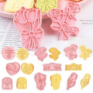 Bakvormen 2024 Moederdag Vader Cookie Cutters Set Rose Flower Biscuit Fondant Stamp Cake Decorating Tools Accessoires