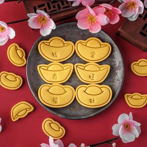 Bakvormen 2024 Jaar Goudstaaf Cookie Cutter Mallen Chinese Lente Festival Biscuit Embosser Stempel Fondant Taart Decoratie Gereedschappen