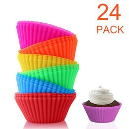 Moldes para hornear 24 paquetes de moldes de silicona Cupcake Cups Reutilizables Muffin Cup Liners Rainbow Wrappers Antiadherente Cake Mold para Party 230616