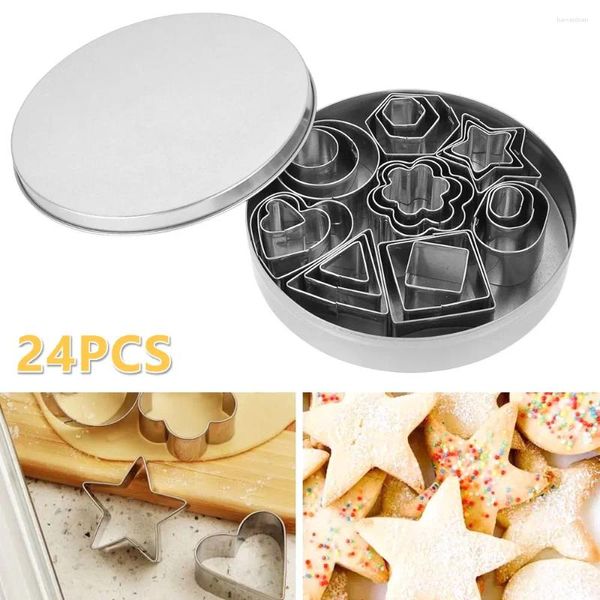 Moules de cuisson 24pcs / boîte en acier inoxydable sucre à biscuit tampon de presse à biscuits biscuit bricolage bricolage fondant gâteau moule de moule de pâte