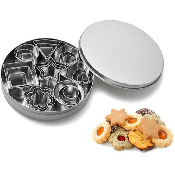 Moules de Cuisson 24 Pcs Forme Géométrique Emporte-pièce Ensemble Carré Coeur Triangle Rond Cuisson Cutter En Acier Inoxydable Métal Biscuit Cutter Moules 230221